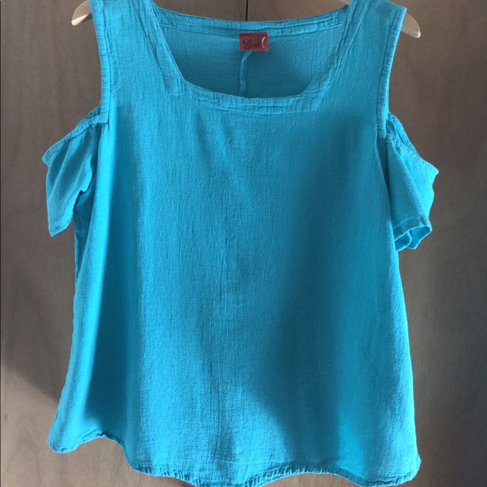 Oh MY Gauze! Turquoise Cold Shoulder Top 2
